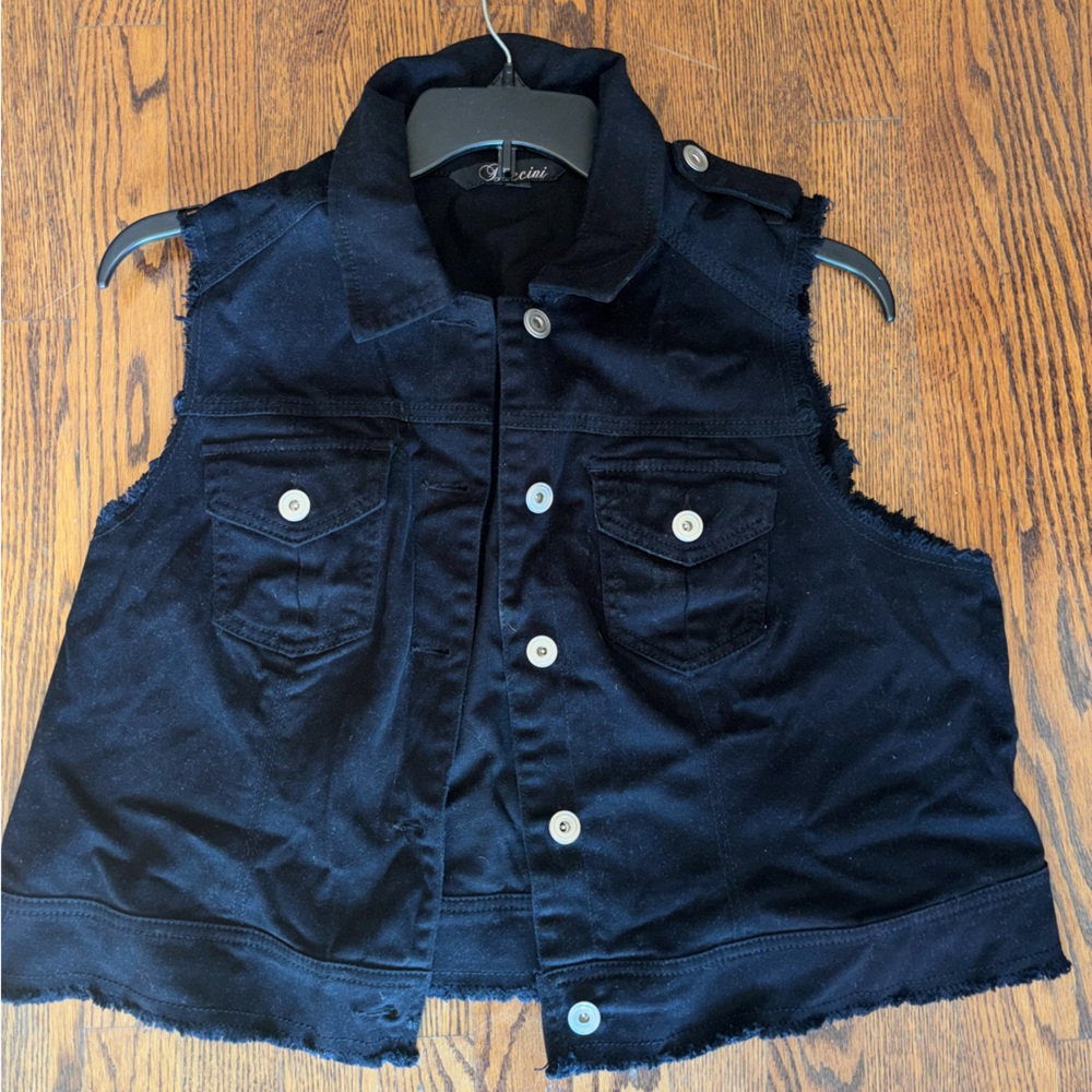 Black Sleeveless Denim Vest